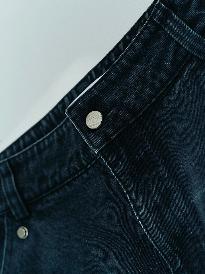 Washed wide straight denim black