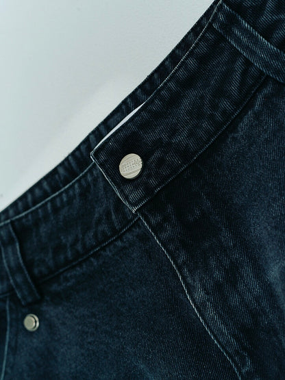 Washed wide straight denim black