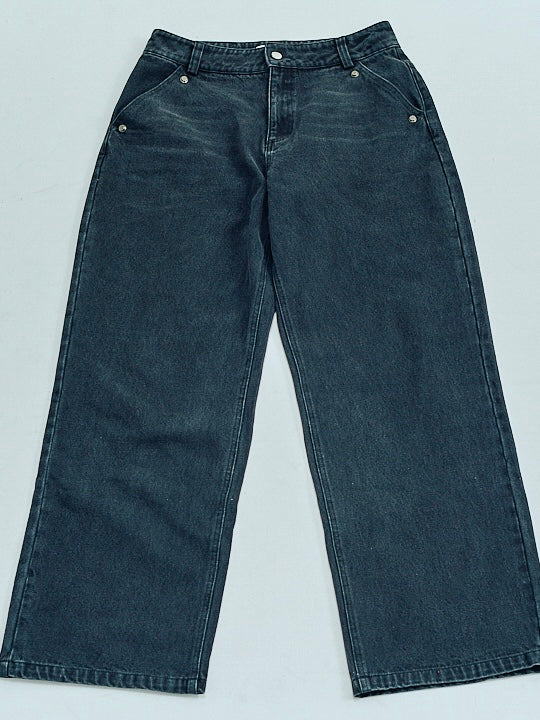 Washed wide straight denim black