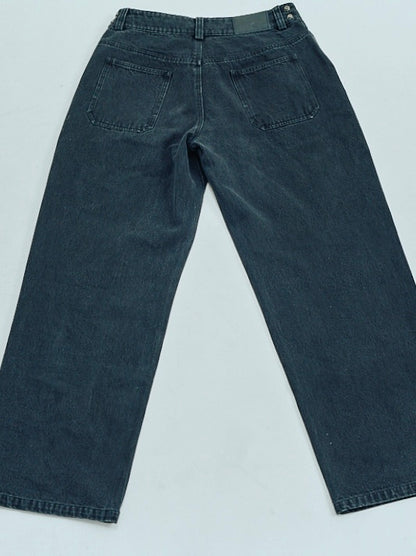 Washed wide straight denim black