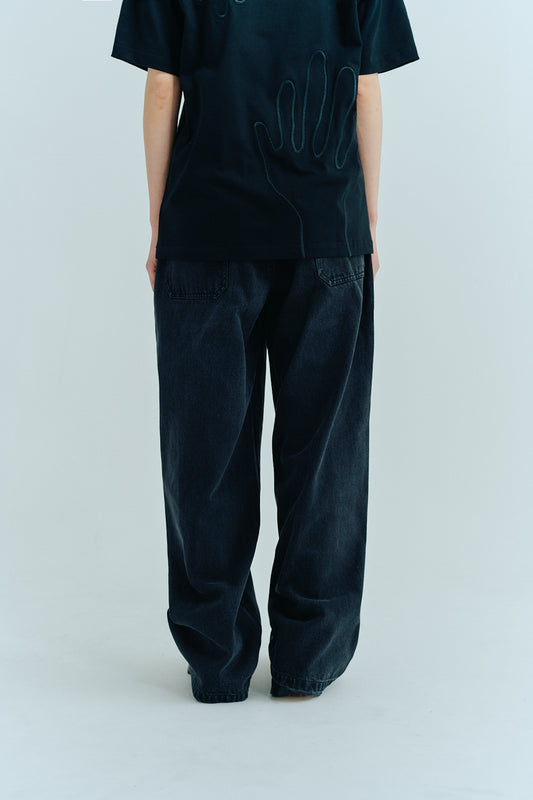 Washed wide straight denim black