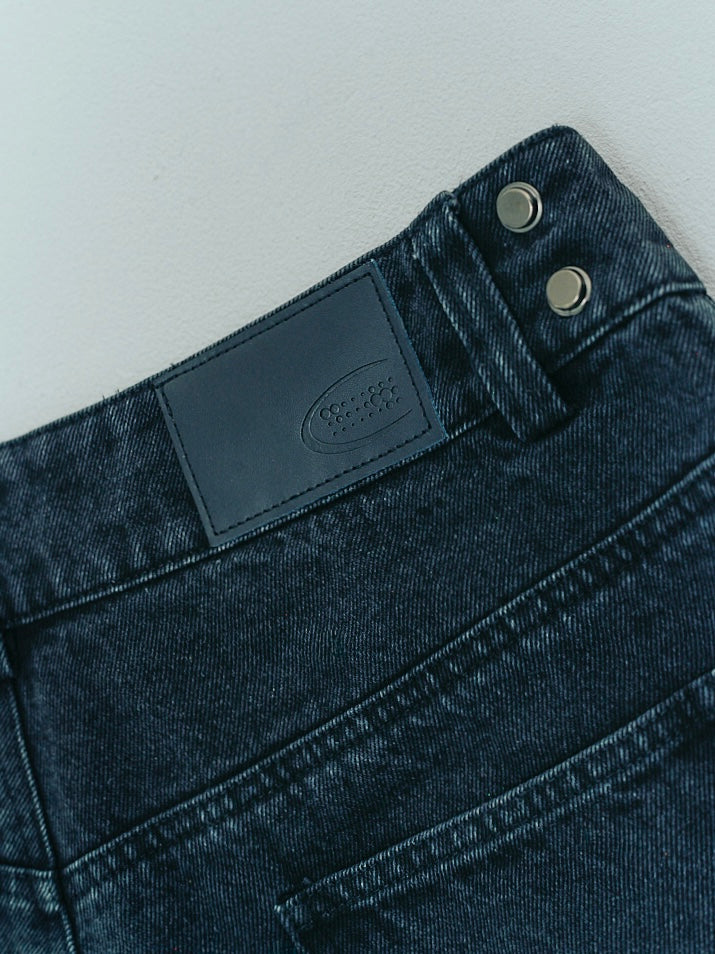Washed wide straight denim black