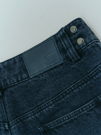 Washed wide straight denim black