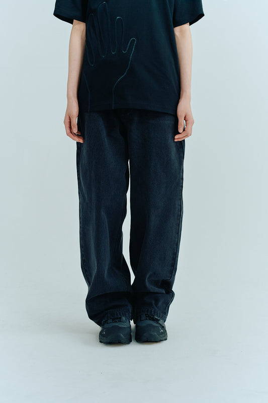 Washed wide straight denim black